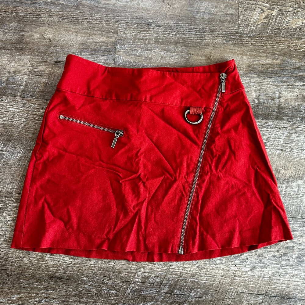 Red asymmetrical wrap skirt